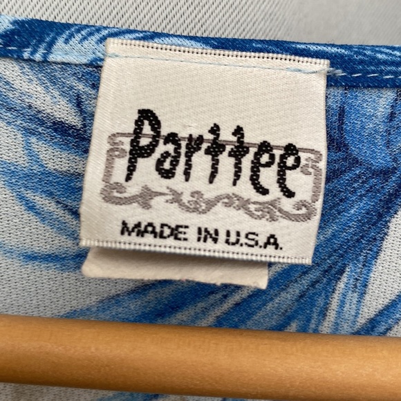 Vintage Parttee Blue Tropical Floral Hawaiian Blouse Top Size Medium - Picture 5 of 11